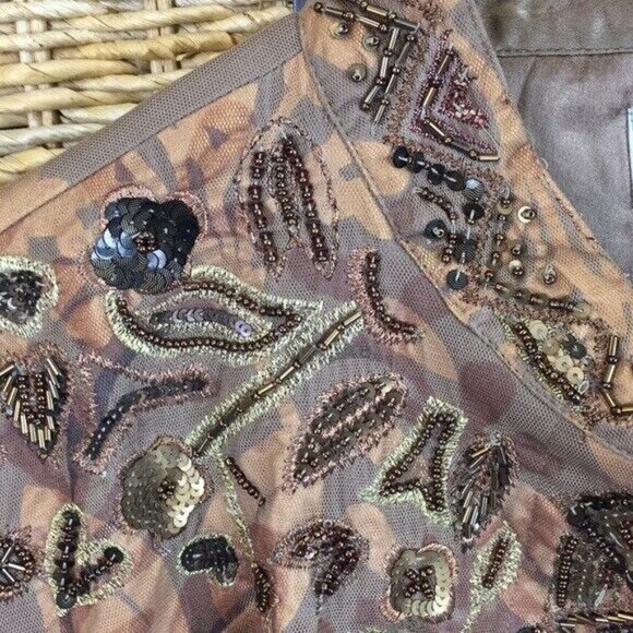 Chico's Jacket Blazer Bead Detail Netting Brown Floral Leaf Pattern XL Chico's 3 - Picture 3 of 5